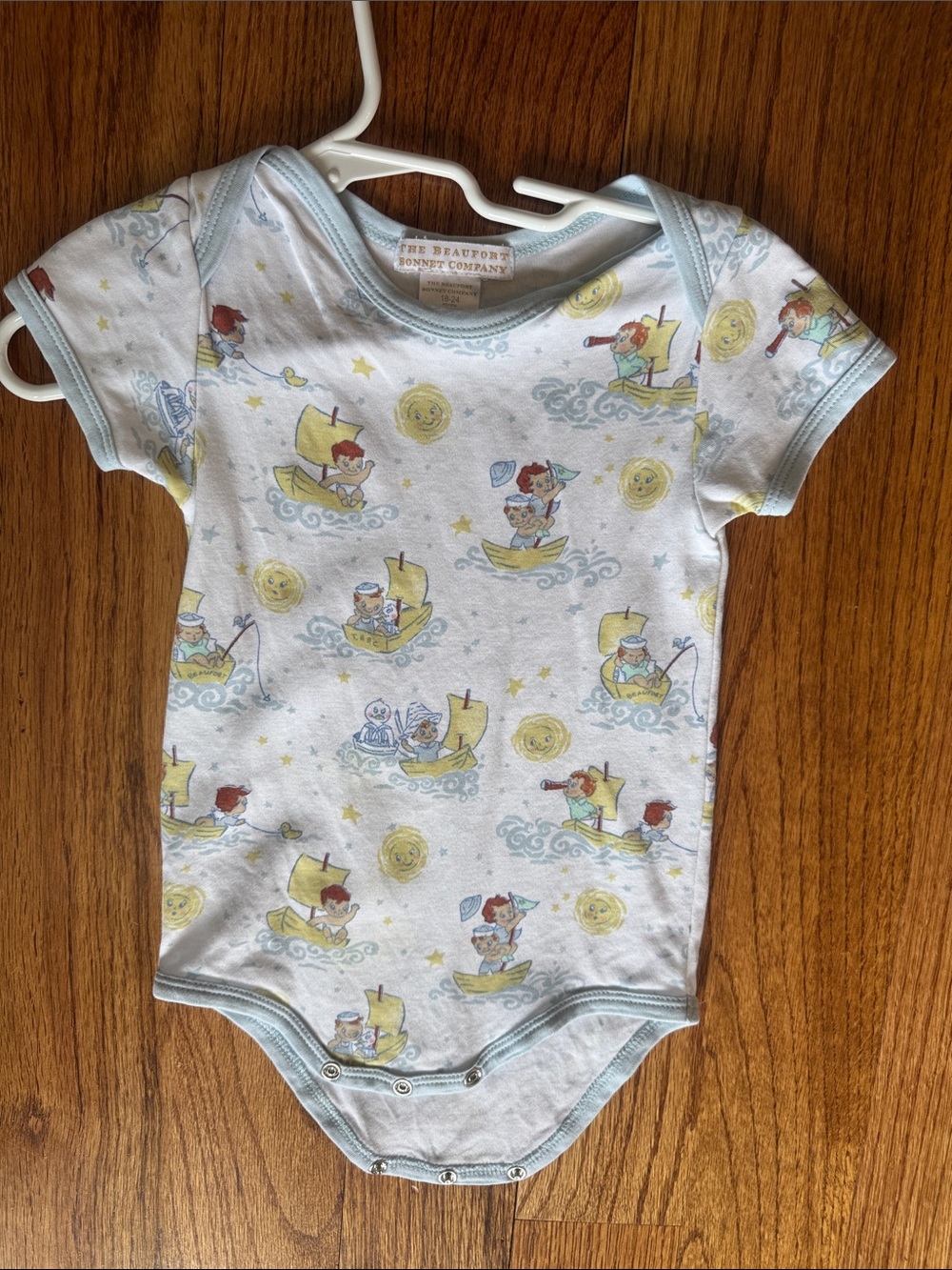 The Beaufort Bonnet Company Light Blue Nautical Boat Print Baby One-Piece